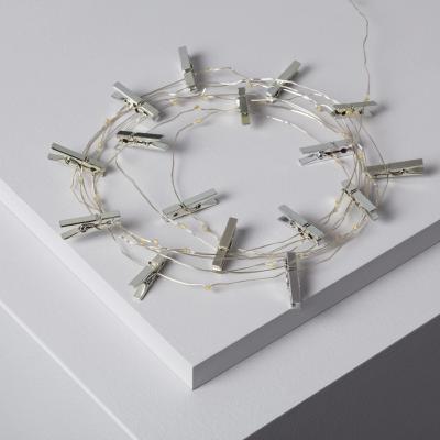 Guirlande LED Fil de Fer avec pinces à Linge Chromée à Piles 3.5m
