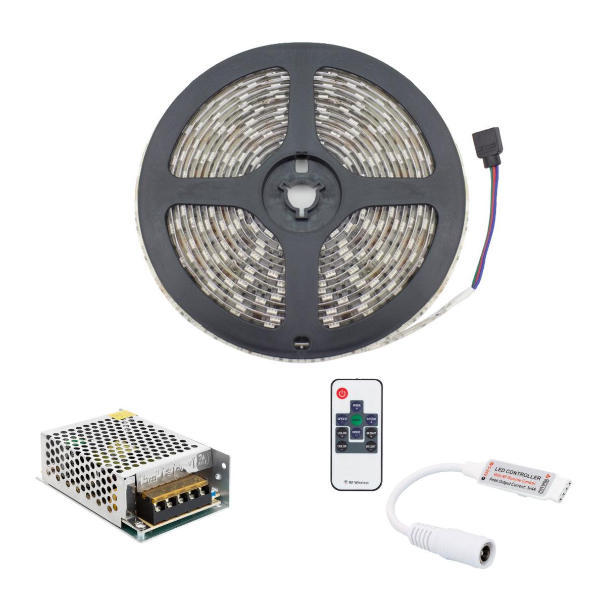 Kit Ruban LED 12V 60led/m 5m IP65 RGB avec controleur et bloc  d'alimentation