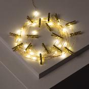 Guirlande LED Fil de Fer avec Pinces à Linge Dorée à Piles 3.5m