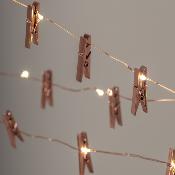 Guirlande LED Fil de Fer avec Pinces à Linge Rose Doré à Piles 3.5m