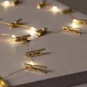 Guirlande LED Fil de Fer avec Pinces à Linge Dorée à Piles 3.5m