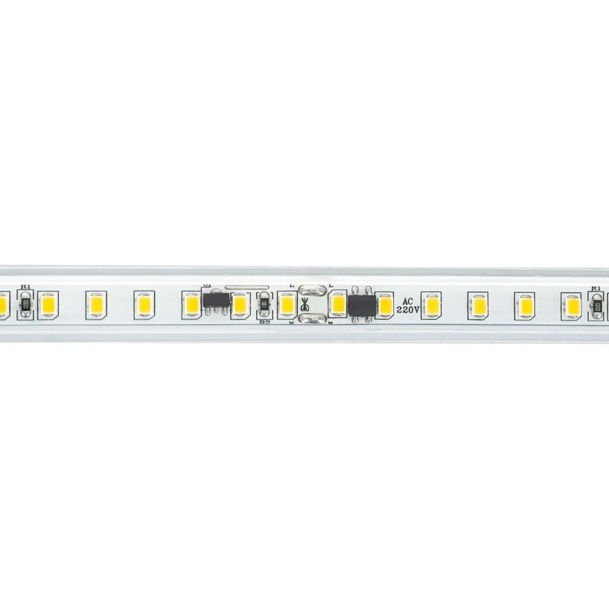 Ruban LED 220V direct blanc chaud 120LED/m sécable tous les 100cm