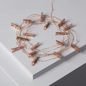 Guirlande LED Fil de Fer avec Pinces à Linge Rose Doré à Piles 3.5m